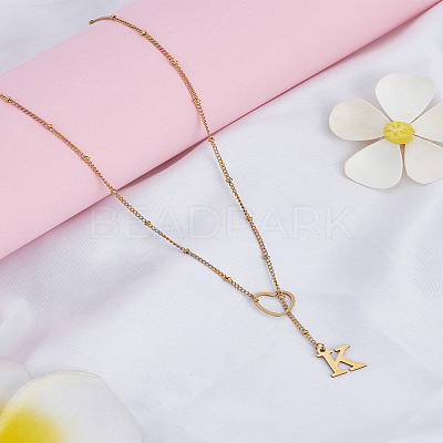 1Pc Letter & Heart Stainless Steel Lariat Necklaces for Women NJEW-LP0002-87G-K-1