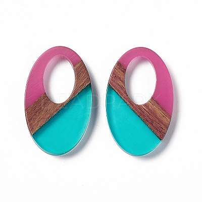 Transparent Resin & Walnut Wood Pendants RESI-M027-02H-1
