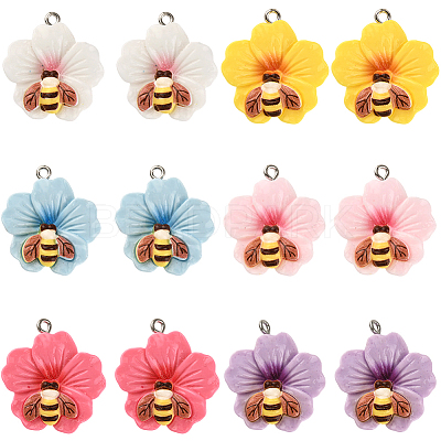 24Pcs 6 Colors Opaque Resin Pendants RESI-SC0006-46-1