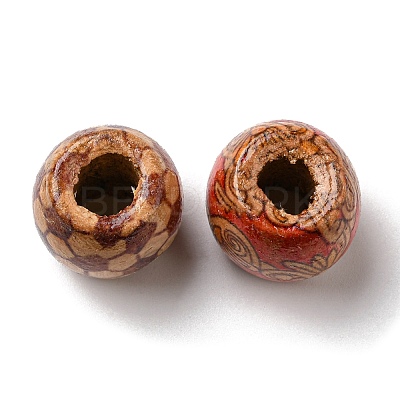 100Pcs Printed Wooden Dyed Beads WOOD-P019-01C-1