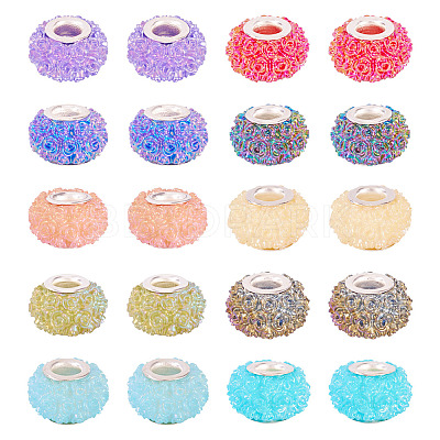 20Pcs AB Color Resin Rose Flower European Beads RESI-TA0004-38-1