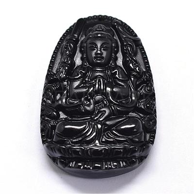 Natural Obsidian Carven Pendants G-A169-026H-1