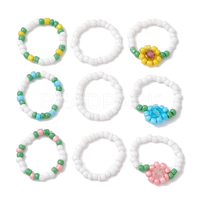 3Pcs 3 Style Glass Seed Beaded Stretch Rings RJEW-JR00658-1