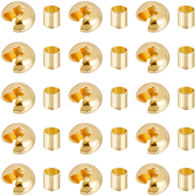 400Pcs 2 Styles Brass Crimp Beads Covers KK-BBC0023-39-1