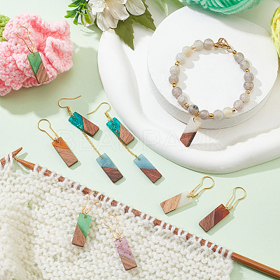 Rectangle Resin & Walnut Wood Charms Locking Stitch Markers HJEW-PH01563-1