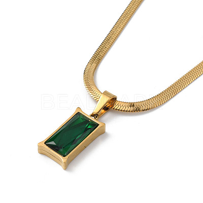 Sea Green Cubic Zirconic Rectangle Pendant Necklace NJEW-Z028-01G-1