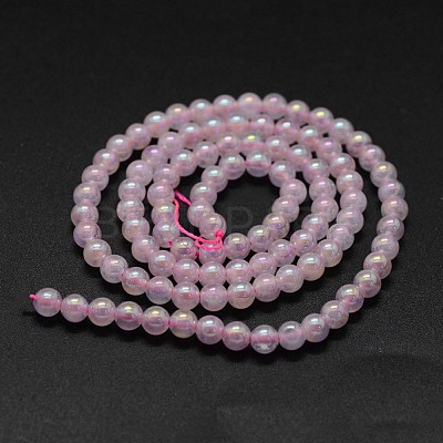 Electroplated Natural Rose Quartz Beads Strands G-K285-06-4mm-1