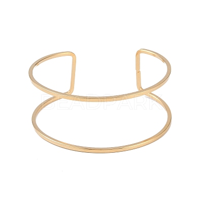 Ion Plating(IP) 304 Stainless Steel Hollow Open Cuff Bangles for Women BJEW-S155-04G-1