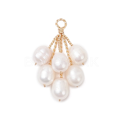 Natural Cultured Freshwater Pearl Rice Beaded Grape Pendants PALLOY-TA00337-1