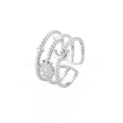 Non-Tarnish 304 Stainless Steel Sun and Moon Open Cuff Ring for Women X-RJEW-S405-152P-1