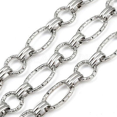 304 Stainless Steel Textured Oval with Flat Round Link Chains CHS-C017-01P-1