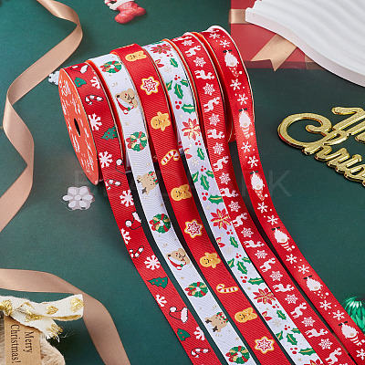 6Rolls 6 Styles Christmas Polyester Printed Ribbon OCOR-TA0003-43-1