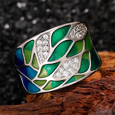 Brass Micro Pave Cubic Zirconia and Enamel Finger Rings FS-WGC3946-01-1