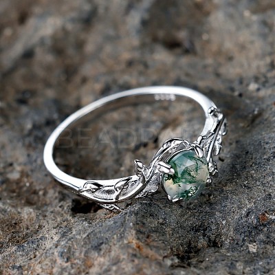 Oval & Leaf 925 Sterling Silver with Moss Agate Finger Rings FS-WGF1EFD-05-1