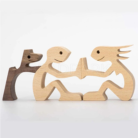 Human & Dog Handmade Wood Carving Ornaments DJEW-PW0001-25A-1