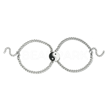 2Pcs Yin Yang Alloy Magnetic Couple Bracelets Set BJEW-TA00293-1