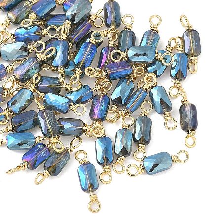 Electroplate Glass Faceted Rectangle Connector Charms KK-C097-05G-05-1