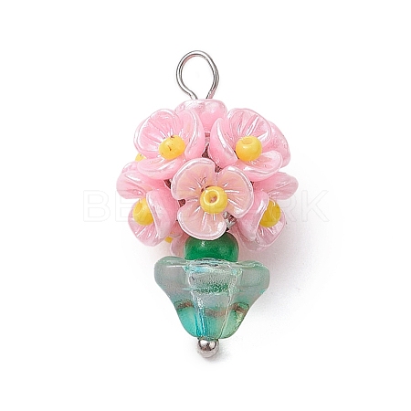 Glass Seed Beaded Flowerpot Pendants PALLOY-MZ00520-05-1