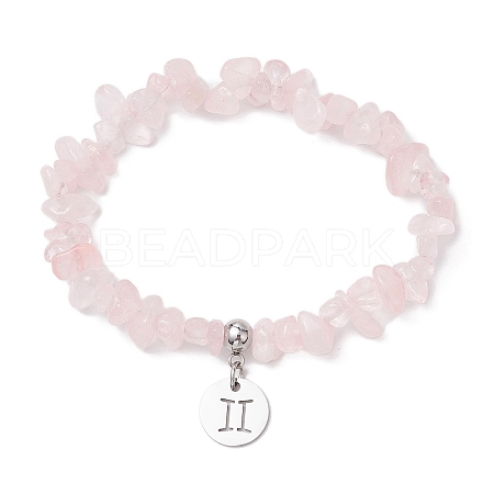 Natural Rose Quartz Chip Beaded Stretch Bracelets BJEW-JB11133-05-1