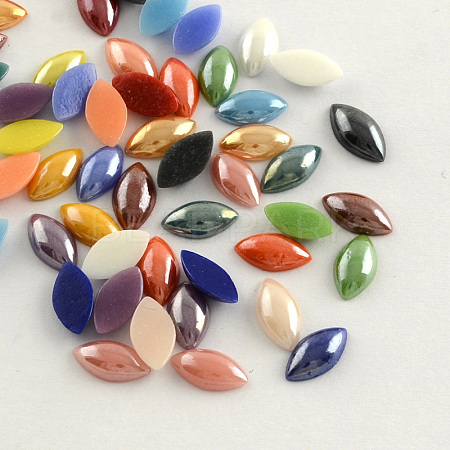 Pearlized Plated Opaque Glass Cabochons X-PORC-S779-7x14-M-1