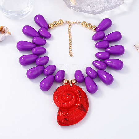 Ocean Plastic Shell Shape Pendant Teardrop Beaded Necklaces for Women FS-WG4B22D-02-1