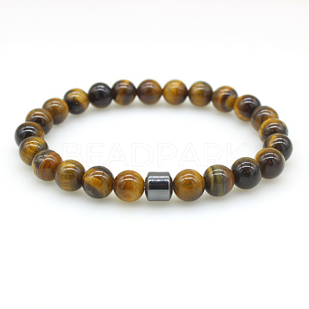 Natural Tiger Eye Round Beaded Stretch Bracelets for Men Women FS-WG77712-02-1