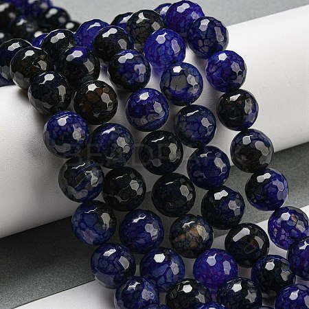 Faceted Natural Dragon Veins Agate Beads Strands G-F447-12mm-P02-1
