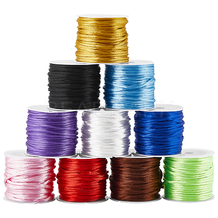 10 Rolls 10 Colors Nylon Satin Rattail Cords NWIR-SC0001-09-1