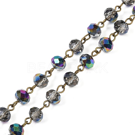 Handmade Electroplate Glass Faceted Rondelle Beads Chains for Necklaces Bracelets Making AJEW-JB00145-01-1