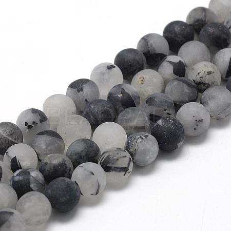Natural Black Rutilated Quartz Beads Strands G-R446-10mm-37-1