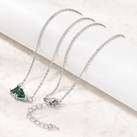Brass Pave Cubic Zirconia Rectangle and Heart Pendant Cable Chain Necklaces LS-KK-CBAB173-04P-09-1
