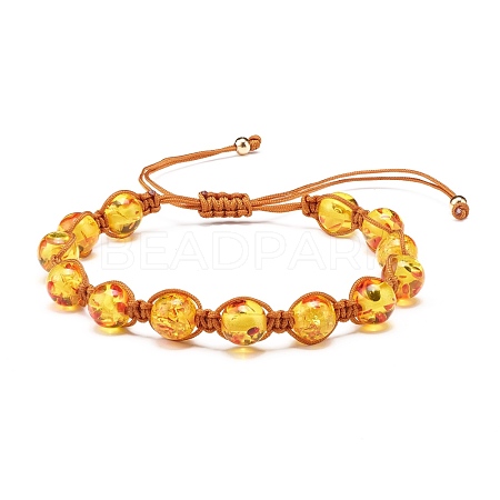 Round Resin Imitation Amber Braided Bead Bracelet for Girl Women BJEW-JB06892-02-1