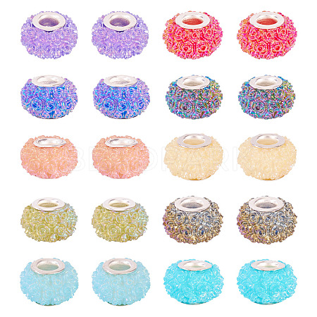 20Pcs AB Color Resin Rose Flower European Beads RESI-TA0004-38-1