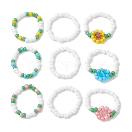 3Pcs 3 Style Glass Seed Beaded Stretch Rings RJEW-JR00658-1