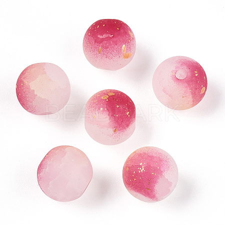Frosted Baking Paint Crackle Glass Beads with Glitter Powder DGLA-T004-8mm-01H-1