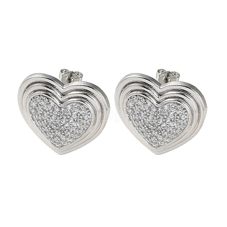 Heart Rack Plating Brass Micro Pave Clear Cubic Zirconia Stud Earrings for Women EJEW-A045-04P-1