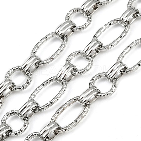 304 Stainless Steel Textured Oval with Flat Round Link Chains CHS-C017-01P-1