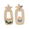 Handmade Reed Cane & Porcelain Dangle Earrings Studs EJEW-JE03077-01-2