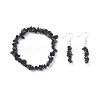 Natural Obsidian Chips Beaded Jewelry Set SJEW-JS01232-01-1