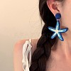 Round with Starfish Brass Raffia Dangle Stud Earrings FS-WG289C2-01-2