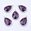 Silver Color Plated Brass Glass Teardrop Pendants X-GLAA-M006-A-06S-1