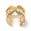 Ion Plating(IP) 304 Stainless Steel Gingko Leaf Open Cuff Ring for Women RJEW-K245-42G-2