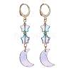 Moon & Star Glass Dangle Leverback Earrings with 304 Stainless Steel Pins EJEW-JE05605-01-1