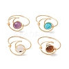 Round Natural Amethyst & Tiger Eye & Hemimorphite & Rainbow Moonstone Finger Rings RJEW-TA00144-1