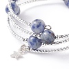 Natural Blue Spot Jasper Round Beaded Wrap Bangle BJEW-TA00034-01-4