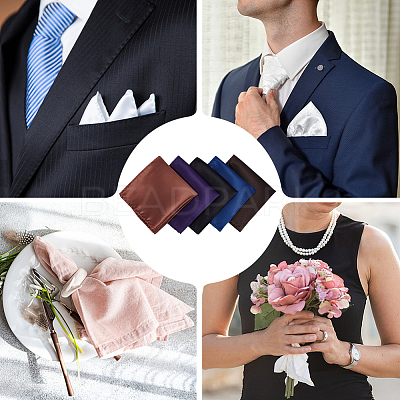 10Pcs 5 Colors Imitation Silk Men's Suit Square Scarf AJEW-CY0002-34A-1