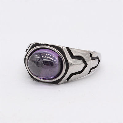 316L Surgical Stainless Steel and Synthetic Gemstone Finger Rings for Men FS-WG3E90C-32-1