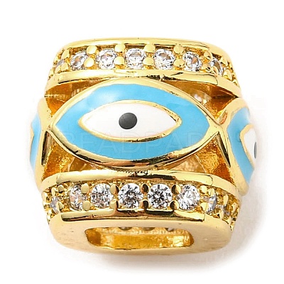 Rack Plating Brass Micro Pave Cubic Zirconia Evil Eye European Beads with Enamel KK-M247-34G-1