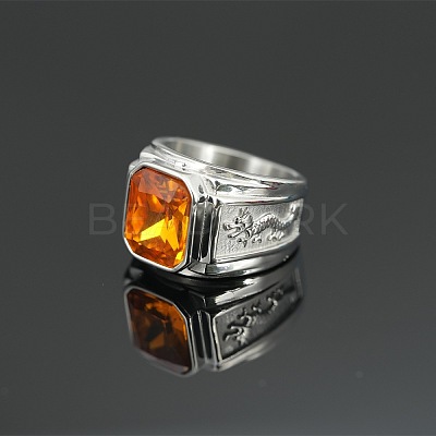 Rectangle 304 Stainless Steel with Cubic Zirconia Finger Rings for Men FS-WG909F6-02-1