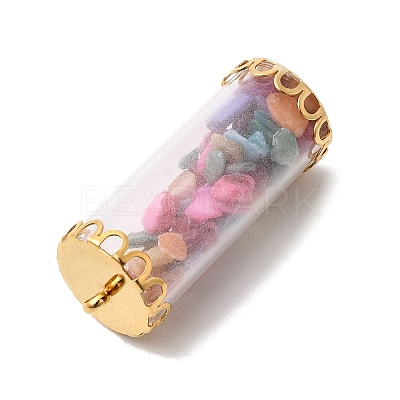 Glass Tube with Natural & Synthetic Mixed Gemstone Chip Beads Inside Pendants LS-FIND-B054-01G-04-1